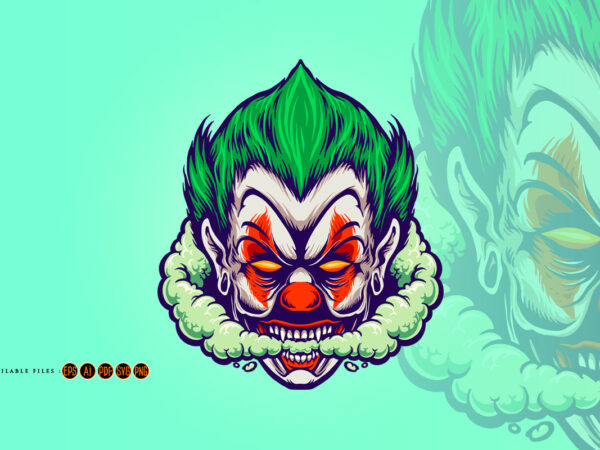 Angry head joker smoking joint cloud t shirt vector Angry head joker smoking joint cloud t shirt vector