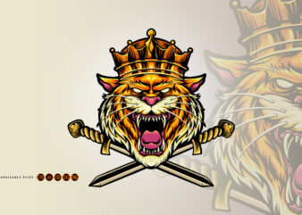 Angry King Tiger Sword Logo Illustrations