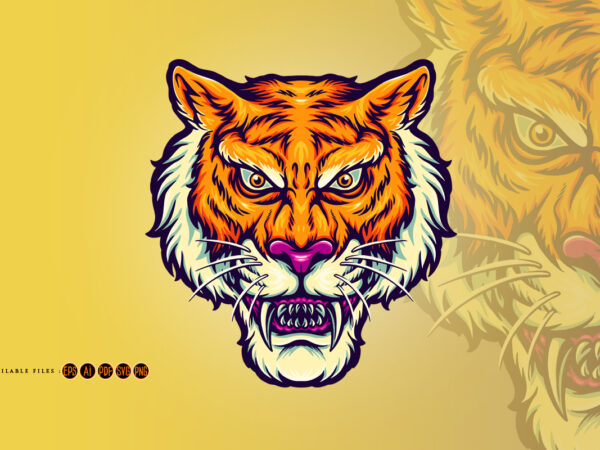 Angry tiger head mascot illustrations t shirt vector