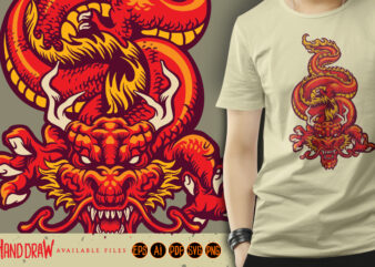 Animal Red Dragon Asia Oriental t shirt vector