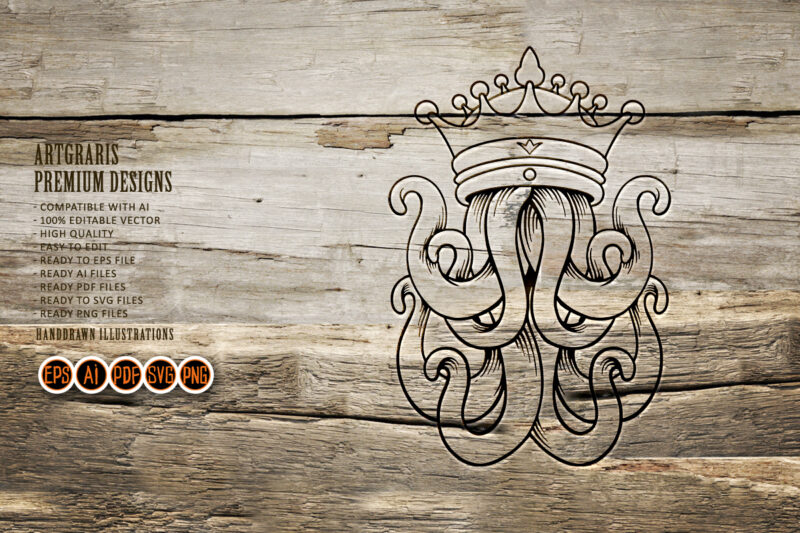 King Octopus Silhouette Logo SVG