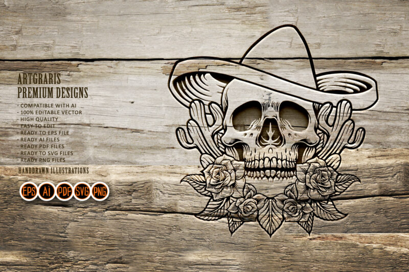Cinco de Mayo Mexican Skull Logo Silhouette