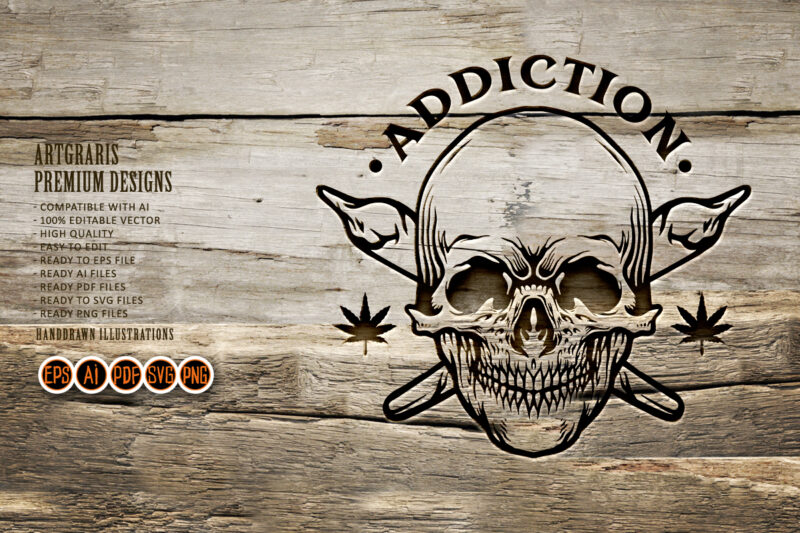 Skull Joint Cannabis Addiction Silhouette