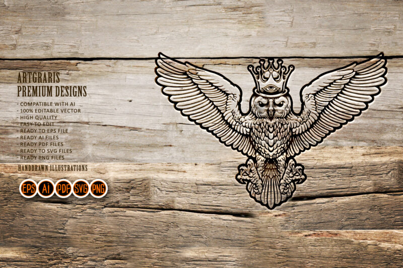 King Owl Flying Silhouette Logo Mascot