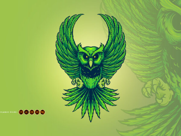 Weed owl leaf cannabis illustrations t shirt design for sale