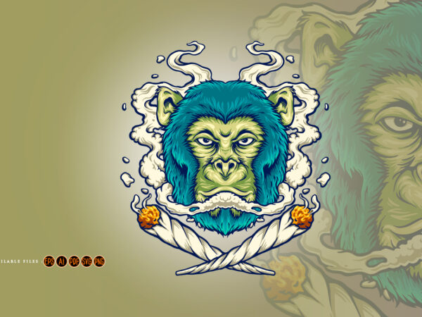 Monkey weed joint smoking cigarette t shirt designs for sale