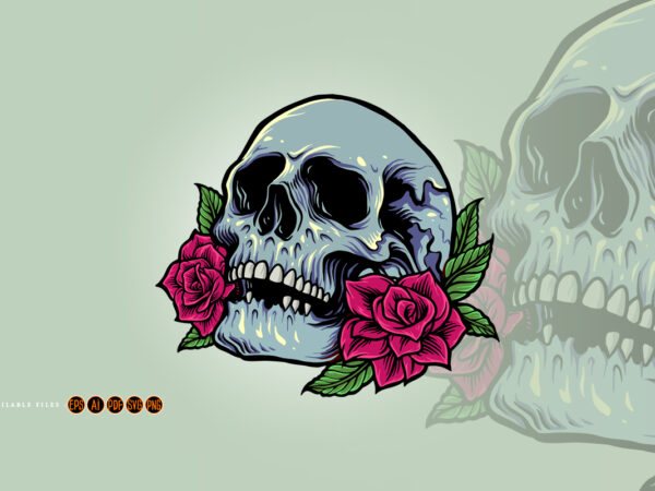 Sugar skull anatomy with roses tattoo illustrations t shirt template vector