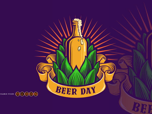 Beer day brewery icon bootle and banner illustrations t shirt template