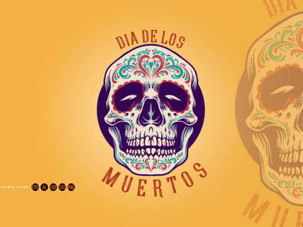 Mexican sugar skull dia de los muertos illustrations t shirt designs for sale