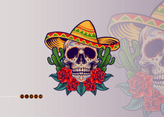 Cinco de Mayo Mexican Skull Logo Mascot t shirt vector file