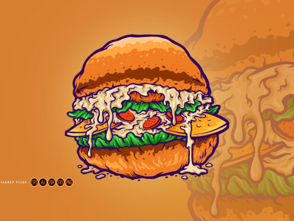 Hamburger fastfood cartoon style graphic t shirt
