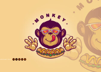 Monkey Logo Hotdog Food Logo t shirt designs for sale