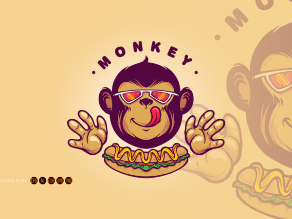 Monkey logo hotdog food logo t shirt designs for sale
