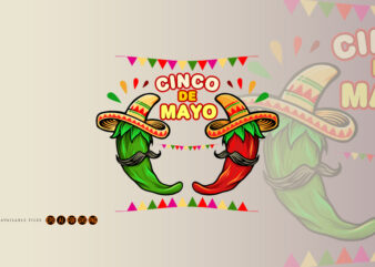 Cinco De Mayo Cartoon Mexican Green Red Hot Chili Pepper