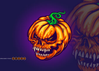 Angry Skull Jack O Lantern Pumpkins Carved t shirt vector