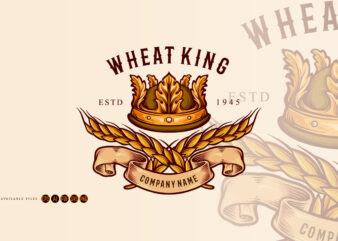 Wheat King Crown Logo Badge illustrations