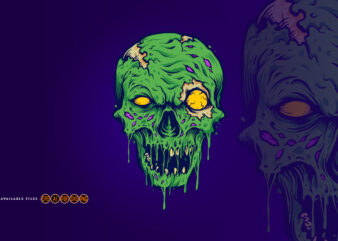 Skull Zombie isolated Illustrations t shirt template vector