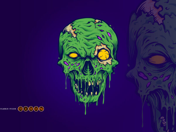 Skull zombie isolated illustrations t shirt template vector
