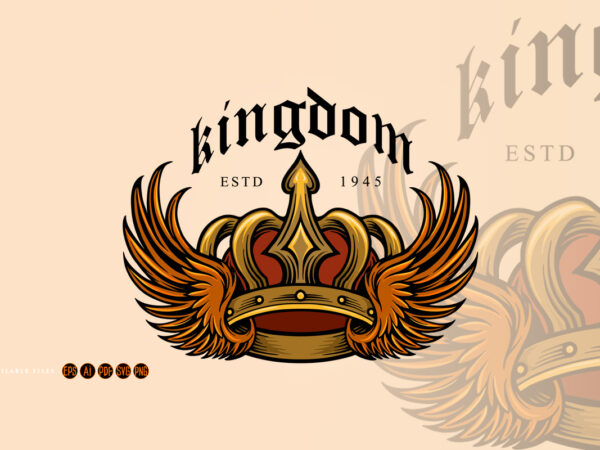Kingdom elegant gold crown and wing illustrations t shirt vector art