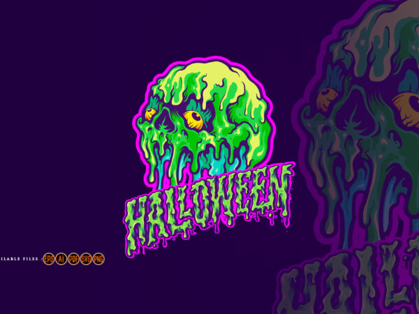 Skull melting halloween text illustrations t shirt template vector