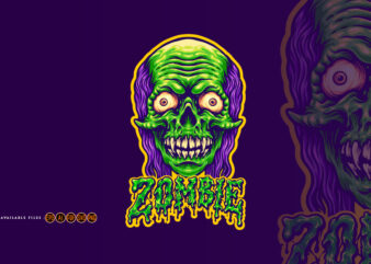 Spooky Zombie Head and Text Illustrations