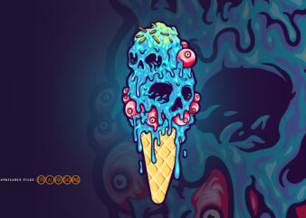 Ice Scream Cone Skull Melting Halloween t shirt design for sale