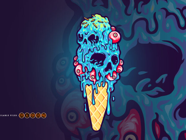 Ice scream cone skull melting halloween t shirt design for sale