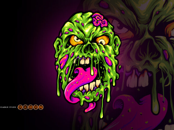 Zombie head horror cartoon illustrations t shirt graphic design