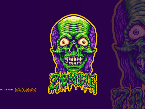 Spooky zombie head and text illustrations t shirt template vector