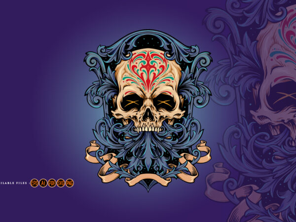 Dia de los muertos skull frame ornaments t shirt vector illustration