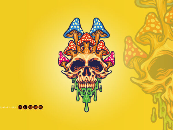 Fungus skull psychedelic melt illustrations t shirt graphic design