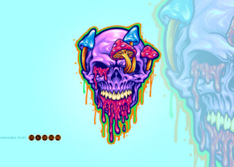 Magic Trippy Skull Mushroom Psychedelic Illustrations