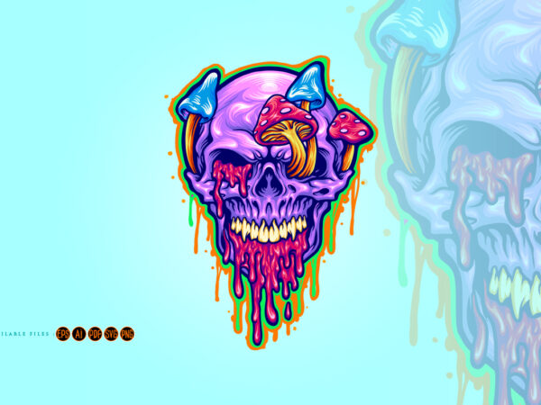 Magic trippy skull mushroom psychedelic illustrations t shirt designs for sale