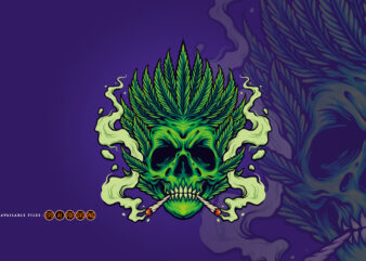 Skull Smoking Weed Leaf Hair Illustrations