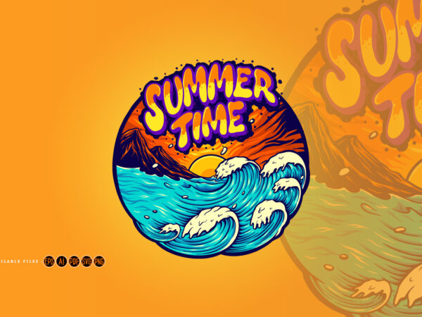 Summer time landscape holiday t shirt template vector