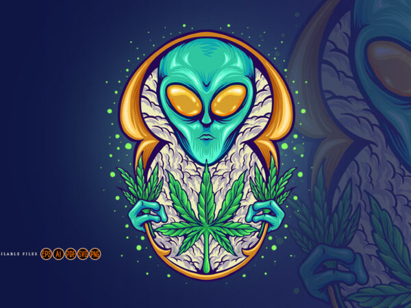 Alien weed plant cannabis galaxy t shirt vector