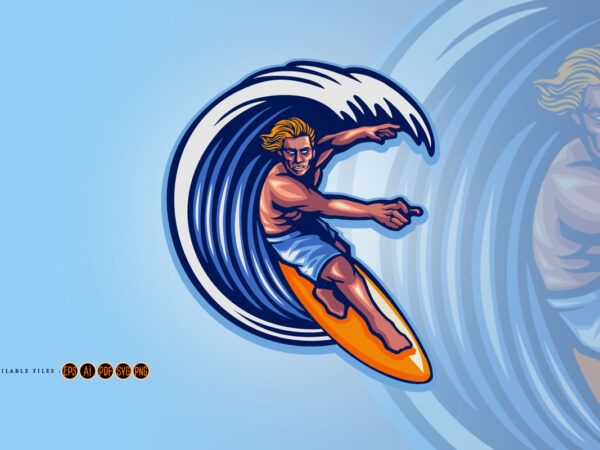 Surfing man summer extreme logo t shirt template vector