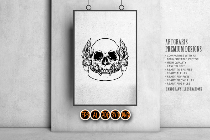 Skull Head Banner Silhouette SVG