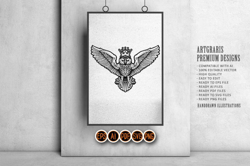 King Owl Flying Silhouette Logo Mascot