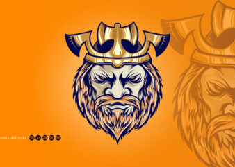 Axe Crown King Viking Head Mascot t shirt vector