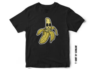 Banana Skull, Halloween T-Shirt design, Funny T-Shirt design, Funny Halloween Banana Character, Banana Vector