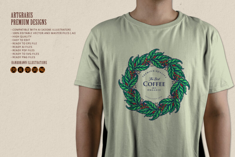 Mandala Coffee Logo Leaf Organic Label