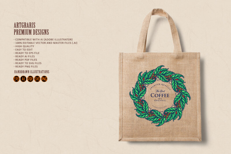 Mandala Coffee Logo Leaf Organic Label