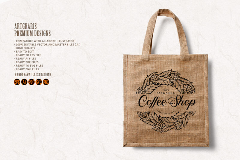 Logo Coffee Shop Vintage Plant Silhouette