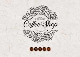 Logo Coffee Shop Vintage Plant Silhouette