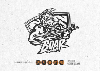 Boar Squad Military Mascot Silhouette