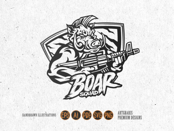 Boar squad military mascot silhouette t shirt template