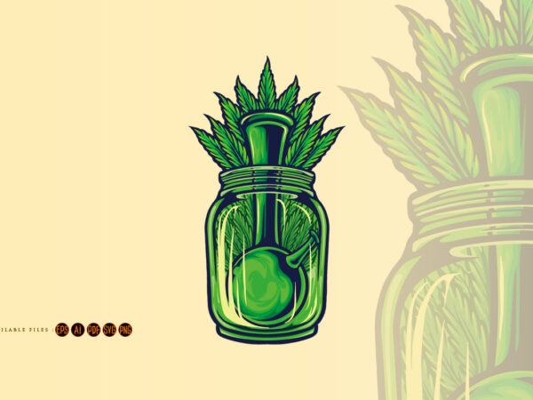 Bong weed leaf bottle illustrations t shirt template