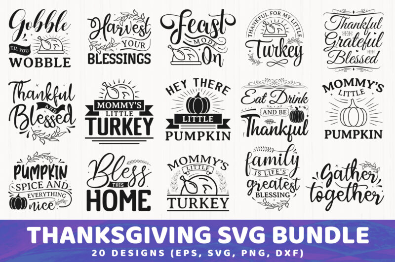 Thanksgiving SVG Design Bundle Vol 2, 20 Designs