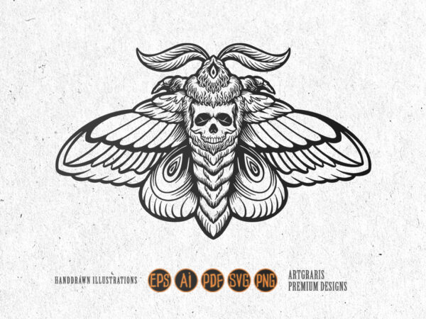 Butterfly moth skull tattoo silhouette t shirt template